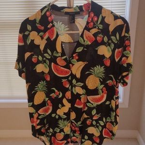 Fruit print short sleeved button down shirt